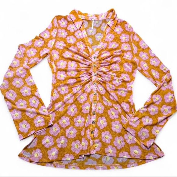 Free People Tops - Free People Sheer Long Sleeve Flowered Top, XL